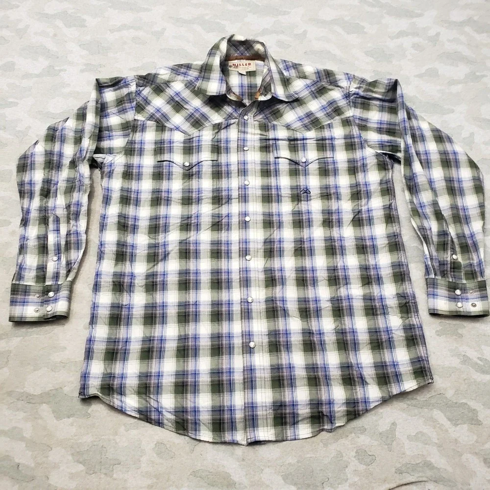 Miller Ranch Cinch Western Shirt Mens Large Green Pearl Snap Long Sleeve Plaid